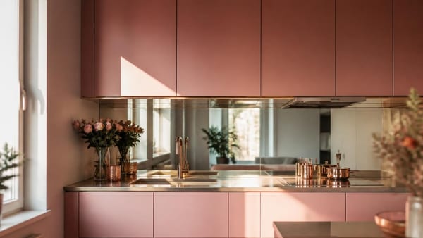 La crédence miroir révolutionne les petites cuisines en doublant visuellement l'espace. Associée au rose, elle crée u…