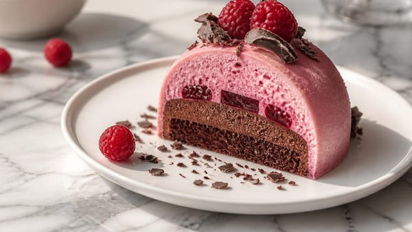 Un entremets aérien qui marie la vivacité de la framboise au velouté du chocolat, parfait pour terminer un repas esti…