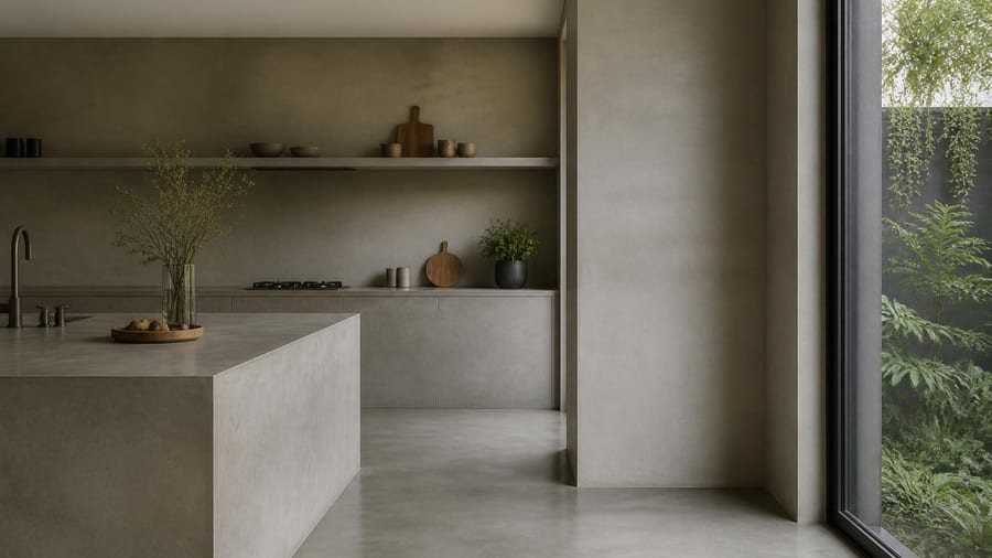 Le carrelage tire sa révérence en cuisine, ce revêtement sans joints agrandit visuellement l’espace et facilite l’entretien