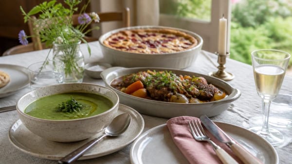 Trois recettes de saison pour célébrer la Pentecôte : velouté végétal, veau mijoté et clafoutis aux cerises. Découvre…