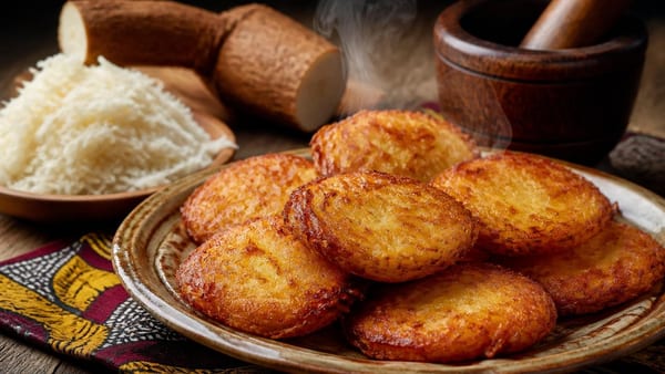 Découvrez l'Agba Kraklo, spécialité frite ouest-africaine à base de manioc râpé. Texture croustillante, saveurs authe…
